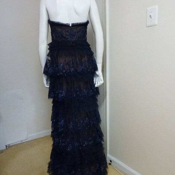MARCHESA Tiered Terrarium Column Gown In Midnight - Picture 9 of 12